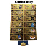 12 Designs Kuromi Hello Kitty Melody Sanrio Family Gold Banknotes