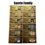 12 Designs Kuromi Hello Kitty Melody Sanrio Family Gold Banknotes