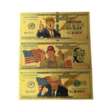 New 3 Types I'll Be Back The President Donald Trump 2024 Gold Plated Banknote Plated 24K Gold Banknote Commemorative Notes Gifts Collection Souvenir