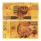 6Designs 2024 Gold foil plated Poland banknotes 100 200 500 PLN for collection and children's Souvenir gifts